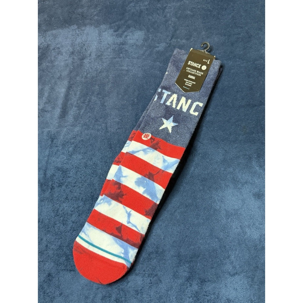 Stance Men Dwyane Wade Crew Socks Stars Stripes Tie Dye Red White Blue L 9-12